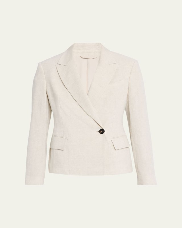 Metallic Canvas Linen Double-Breasted Jacket